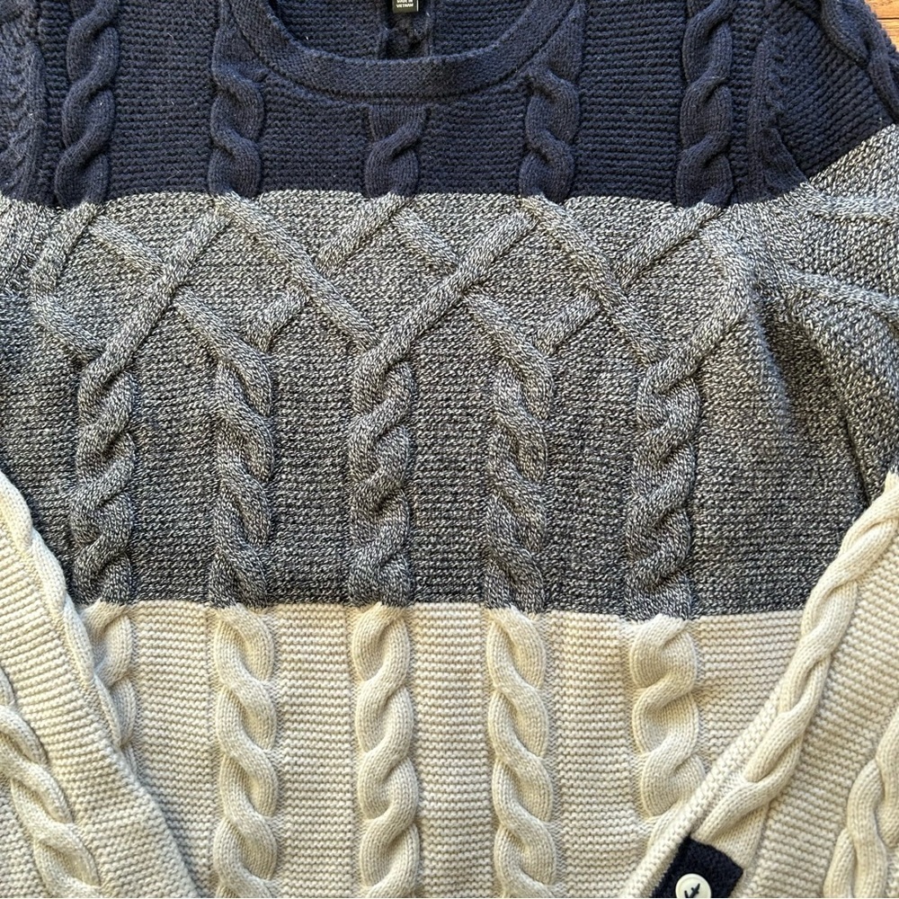 Talbots Chunky Cable Knit Nautical Sweater Size Small Color Block Blue White - Picture 3 of 11